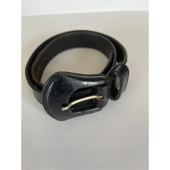 1990s Vintage Lemie Leather Belt Ladies Black Leather Buckle 1.5\